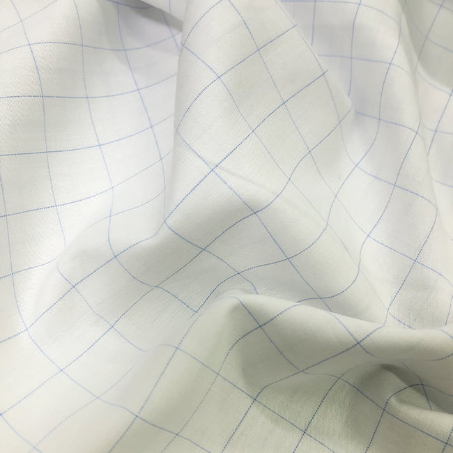 Tecido Camisaria Tricoline Fio 60 - Alexandria 285 Grid Azul Royal - 100% Algodão - Milfios Tecidos