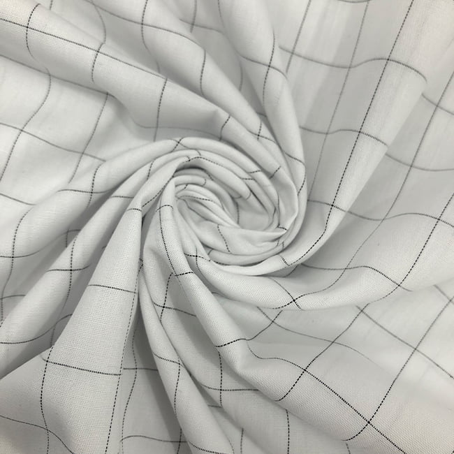 Tecido Camisaria Tricoline Fio 60 - Alexandria 295 Grid preto - 100% Algodão - Milfios Tecidos