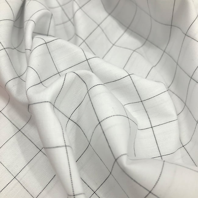 Tecido Camisaria Tricoline Fio 60 - Alexandria 295 Grid preto - 100% Algodão - Milfios Tecidos