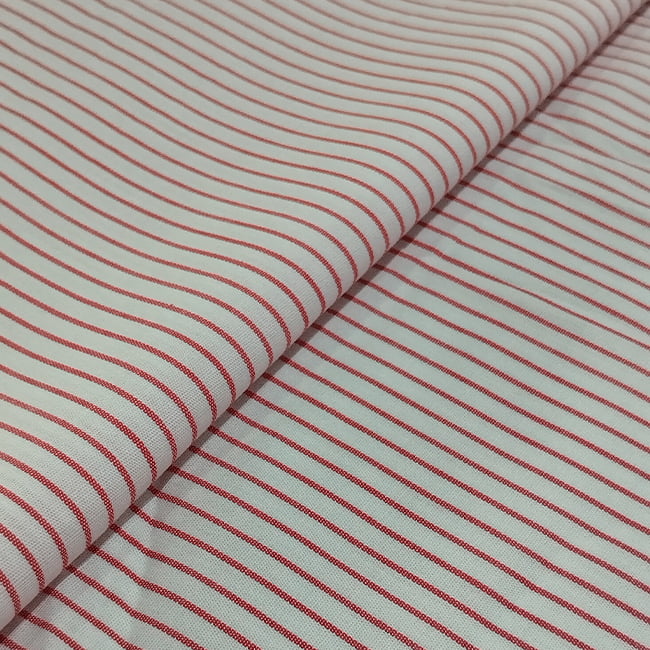 Tecido Camisaria Tricoline Fio 60 - Alexandria 294 - Listra M Vermelho - 100% Algodão - Milfios Tecidos
