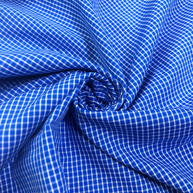 Tecido Camisaria Tricoline Fio 60 - Alexandria 315 - Xadrez M Branco - Fundo Royal - 100% Algodão - Milfios Tecidos