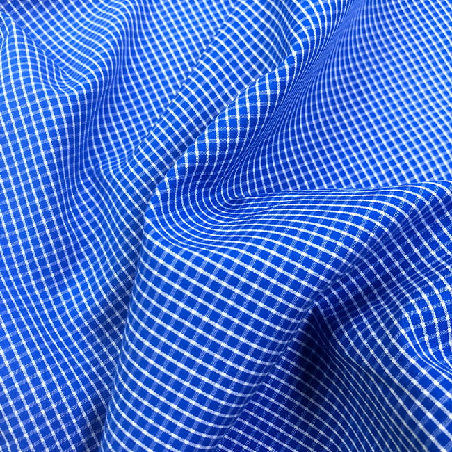 Tecido Camisaria Tricoline Fio 60 - Alexandria 315 - Xadrez M Branco - Fundo Royal - 100% Algodão - Milfios Tecidos