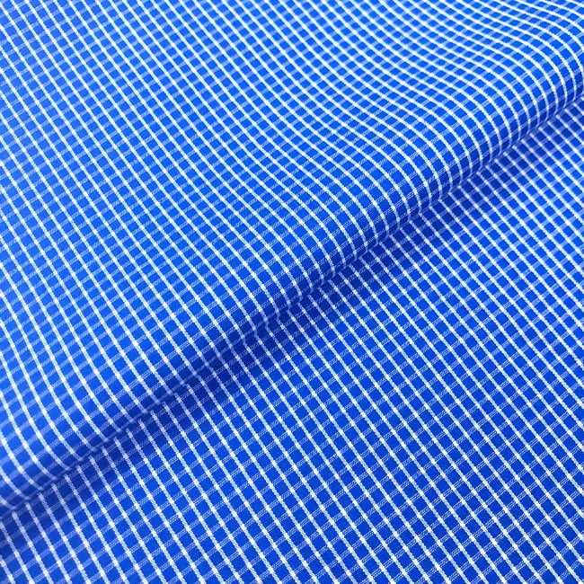 Tecido Camisaria Tricoline Fio 60 - Alexandria 315 - Xadrez M Branco - Fundo Royal - 100% Algodão - Milfios Tecidos