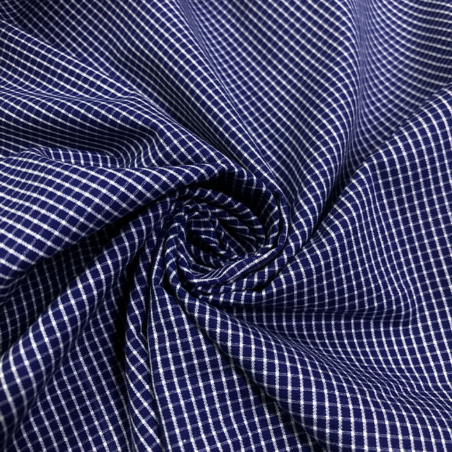 Tecido Camisaria Tricoline Fio 60 - Alexandria 297 - Xadrez M Branco - Fundo Marinho - 100% Algodão - Milfios Tecidos
