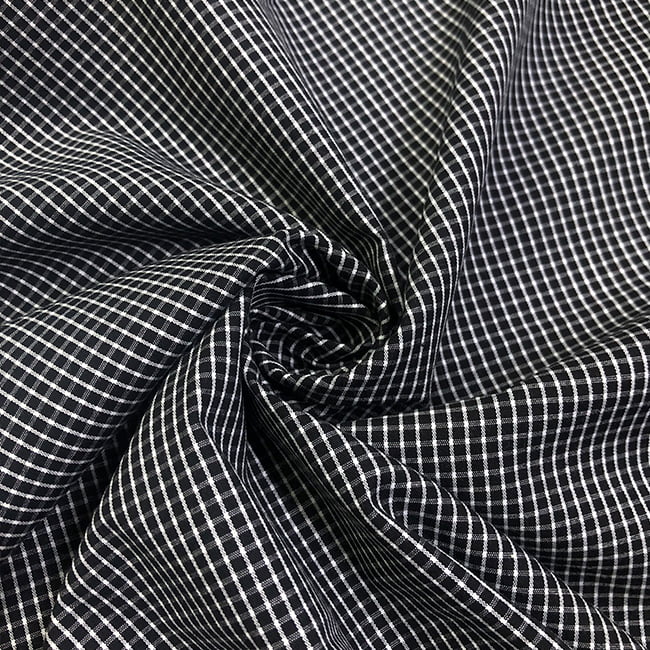Tecido Camisaria Tricoline Fio 60 - Alexandria 298 - Xadrez M Branco - Fundo Preto - 100% Algodão - Milfios Tecidos