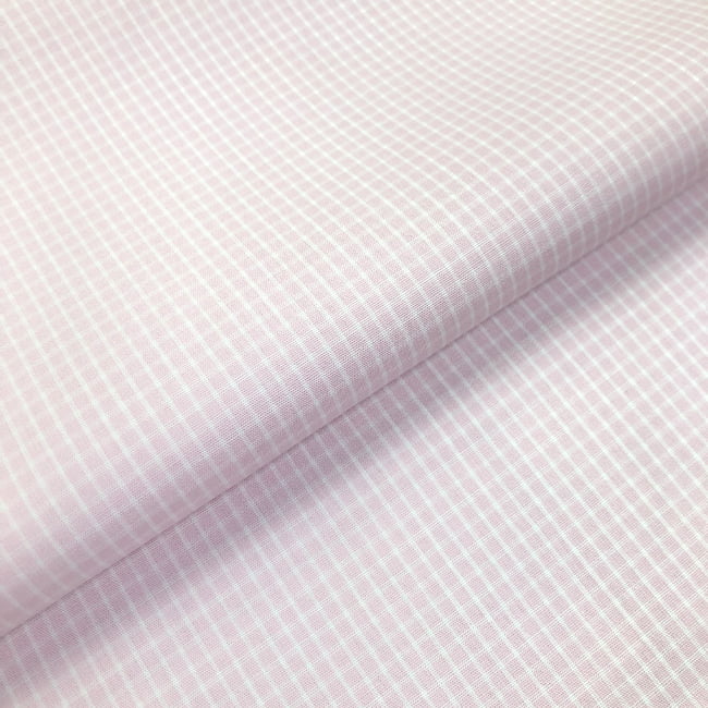 Tecido Camisaria Tricoline Fio 60 - Alexandria 299 - Xadrez M Branco - Fundo Rosa - 100% Algodão - Milfios Tecidos