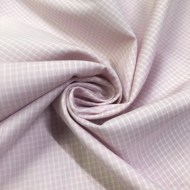 Tecido Camisaria Tricoline Fio 60 - Alexandria 299 - Xadrez M Branco - Fundo Rosa - 100% Algodão - Milfios Tecidos