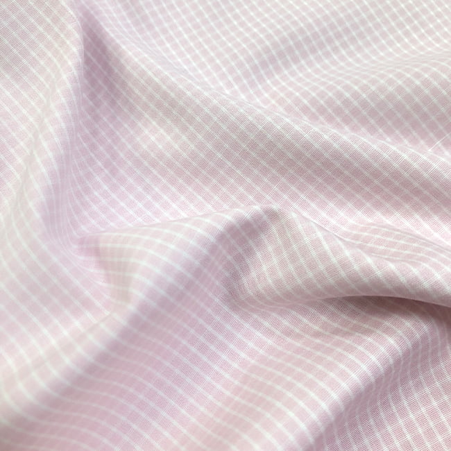 Tecido Camisaria Tricoline Fio 60 - Alexandria 299 - Xadrez M Branco - Fundo Rosa - 100% Algodão - Milfios Tecidos