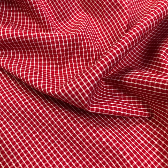 Tecido Camisaria Tricoline Fio 60 - Alexandria 300 - Xadrez M Branco - Fundo Vermelho - 100% Algodão - Milfios Tecidos