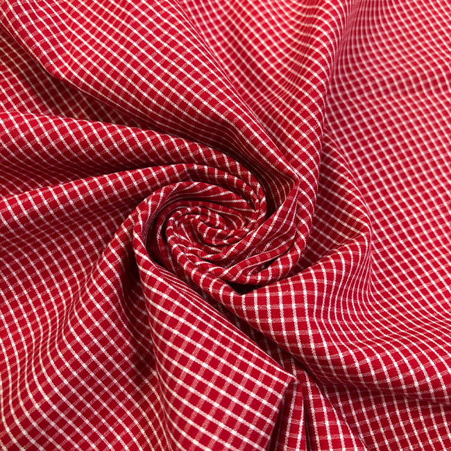 Tecido Camisaria Tricoline Fio 60 - Alexandria 300 - Xadrez M Branco - Fundo Vermelho - 100% Algodão - Milfios Tecidos