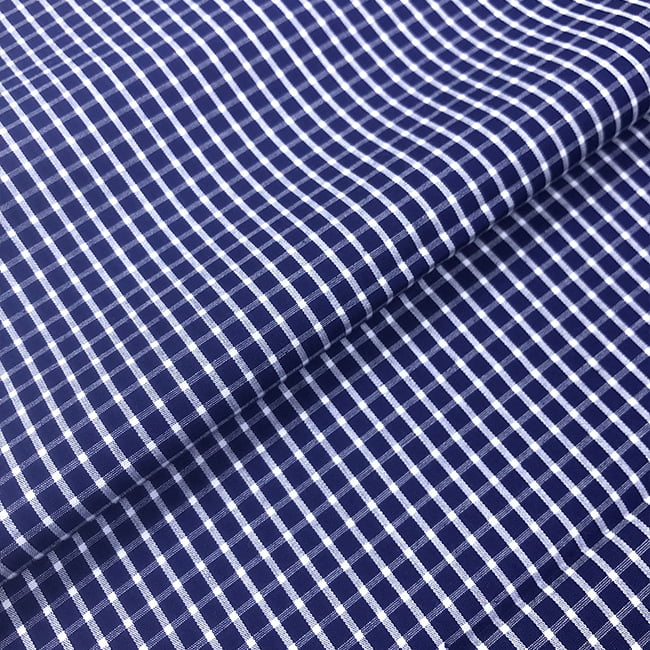 Tecido Camisaria Tricoline Fio 60 - Alexandria 305 - Xadrez G Branco - Fundo Marinho - 100% Algodão - Milfios Tecidos