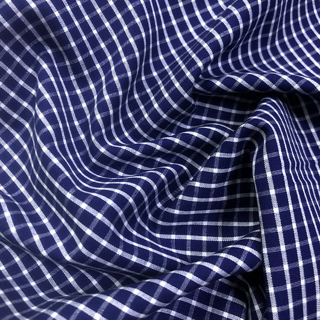 Tecido Camisaria Tricoline Fio 60 - Alexandria 305 - Xadrez G Branco - Fundo Marinho - 100% Algodão - Milfios Tecidos