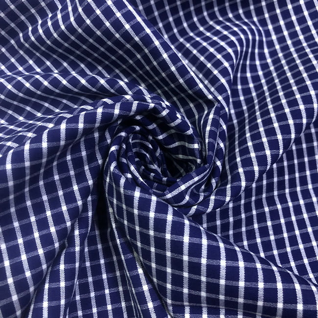 Tecido Camisaria Tricoline Fio 60 - Alexandria 305 - Xadrez G Branco - Fundo Marinho - 100% Algodão - Milfios Tecidos