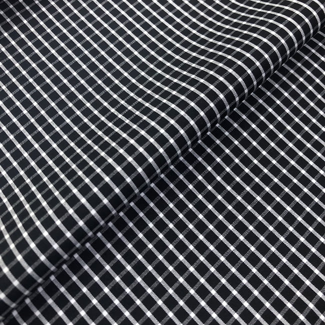 Tecido Camisaria Tricoline Fio 60 - Alexandria 306 - Xadrez G Branco - Fundo Preto - 100% Algodão - Milfios Tecidos