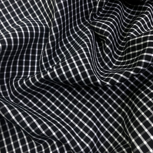 Tecido Camisaria Tricoline Fio 60 - Alexandria 306 - Xadrez G Branco - Fundo Preto - 100% Algodão - Milfios Tecidos
