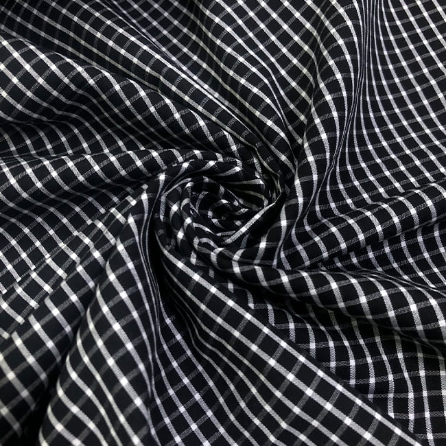 Tecido Camisaria Tricoline Fio 60 - Alexandria 306 - Xadrez G Branco - Fundo Preto - 100% Algodão - Milfios Tecidos