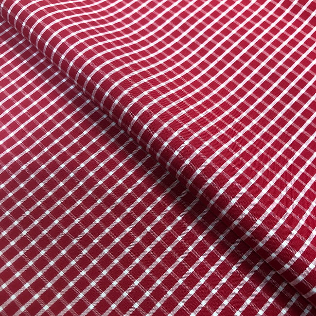 Tecido Camisaria Tricoline Fio 60 - Alexandria 307 - Xadrez G Branco - Fundo Vermelho - 100% Algodão - Milfios Tecidos