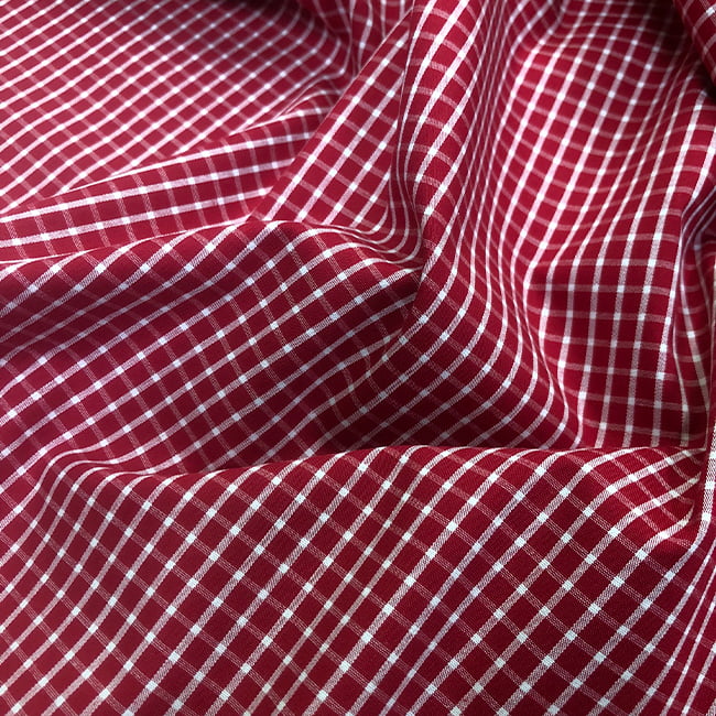 Tecido Camisaria Tricoline Fio 60 - Alexandria 307 - Xadrez G Branco - Fundo Vermelho - 100% Algodão - Milfios Tecidos