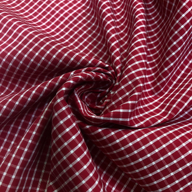 Tecido Camisaria Tricoline Fio 60 - Alexandria 307 - Xadrez G Branco - Fundo Vermelho - 100% Algodão - Milfios Tecidos