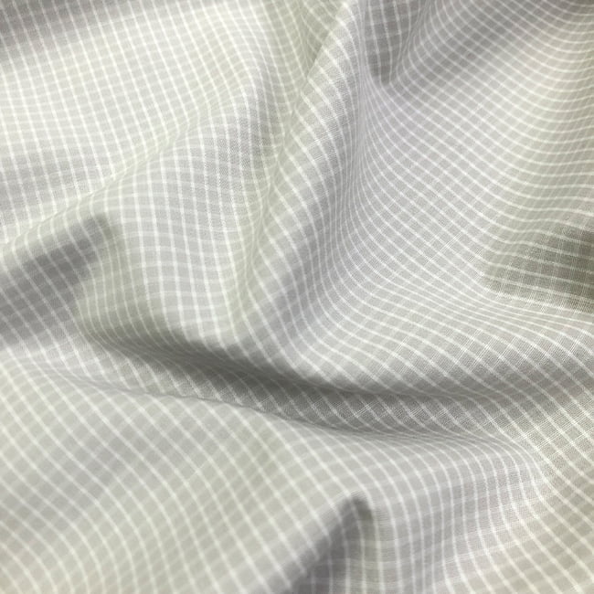 Tecido Camisaria Tricoline Fio 60 - Alexandria 308 - Xadrez M Branco - Fundo Creme cinza  - 100% Algodão - Milfios Tecidos