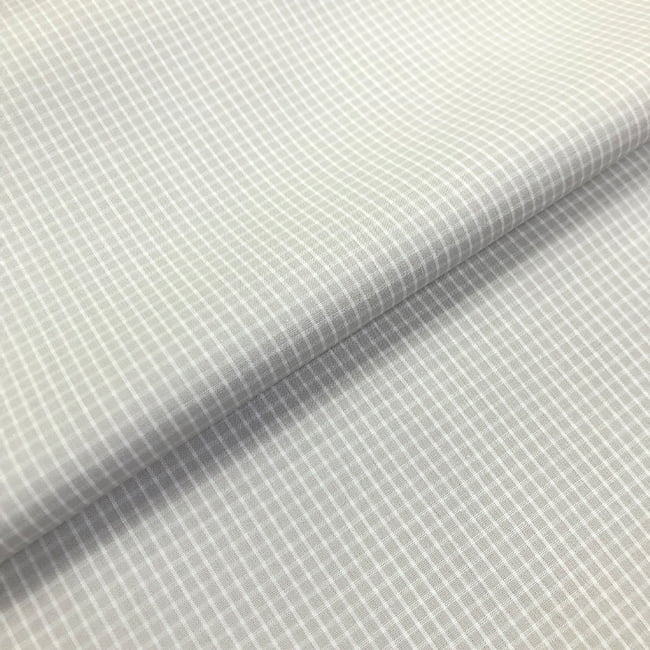 Tecido Camisaria Tricoline Fio 60 - Alexandria 308 - Xadrez M Branco - Fundo Creme cinza  - 100% Algodão - Milfios Tecidos
