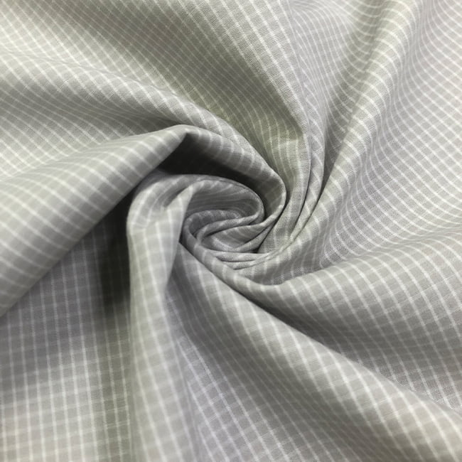 Tecido Camisaria Tricoline Fio 60 - Alexandria 308 - Xadrez M Branco - Fundo Creme cinza  - 100% Algodão - Milfios Tecidos