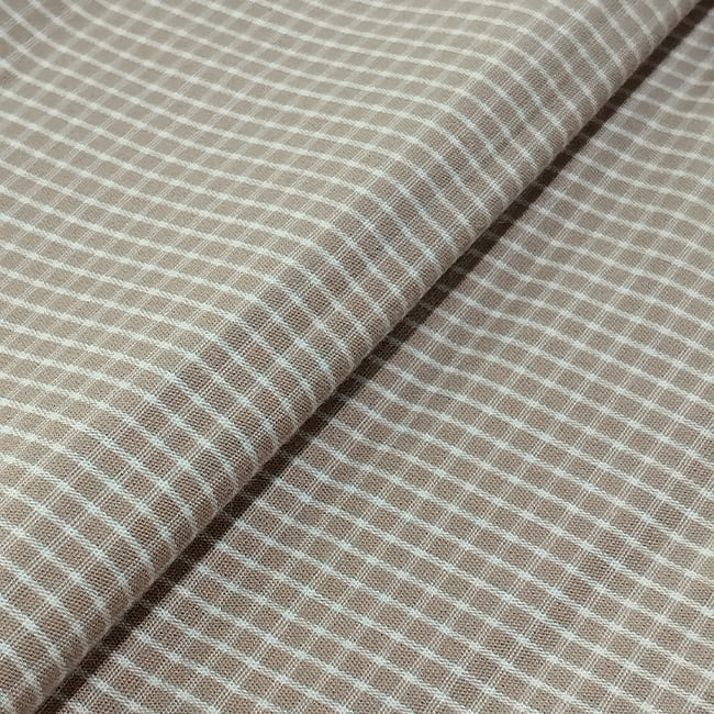 Tecido Camisaria Tricoline Fio 60 - Alexandria 309 - Xadrez M Branco - Fundo Caramelo - 100% Algodão - Milfios Tecidos