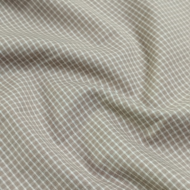 Tecido Camisaria Tricoline Fio 60 - Alexandria 309 - Xadrez M Branco - Fundo Caramelo - 100% Algodão - Milfios Tecidos