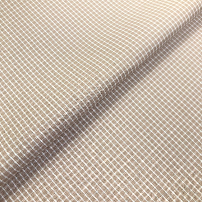 Tecido Camisaria Tricoline Fio 60 - Alexandria 310 - Xadrez M Branco - Fundo Marrom - 100% Algodão - Milfios Tecidos