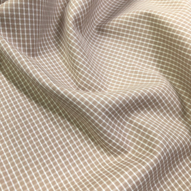 Tecido Camisaria Tricoline Fio 60 - Alexandria 310 - Xadrez M Branco - Fundo Marrom - 100% Algodão - Milfios Tecidos