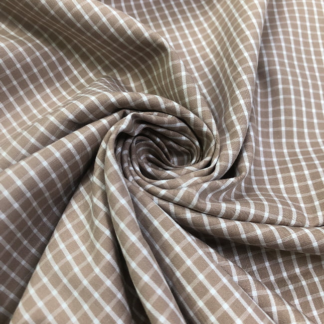 Tecido Camisaria Tricoline Fio 60 - Alexandria 312 - Xadrez G Branco - Fundo Caramelo - 100% Algodão - Milfios Tecidos