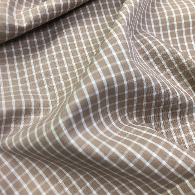 Tecido Camisaria Tricoline Fio 60 - Alexandria 312 - Xadrez G Branco - Fundo Caramelo - 100% Algodão - Milfios Tecidos