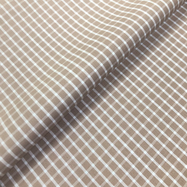 Tecido Camisaria Tricoline Fio 60 - Alexandria 312 - Xadrez G Branco - Fundo Caramelo - 100% Algodão - Milfios Tecidos