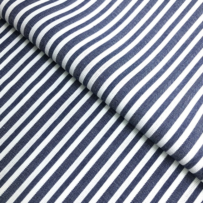 Tecido Camisaria Tricoline Fio 60 - Alexandria 316 - Maquinetado Listra G Marinho - 100% Algodão - Milfios Tecidos