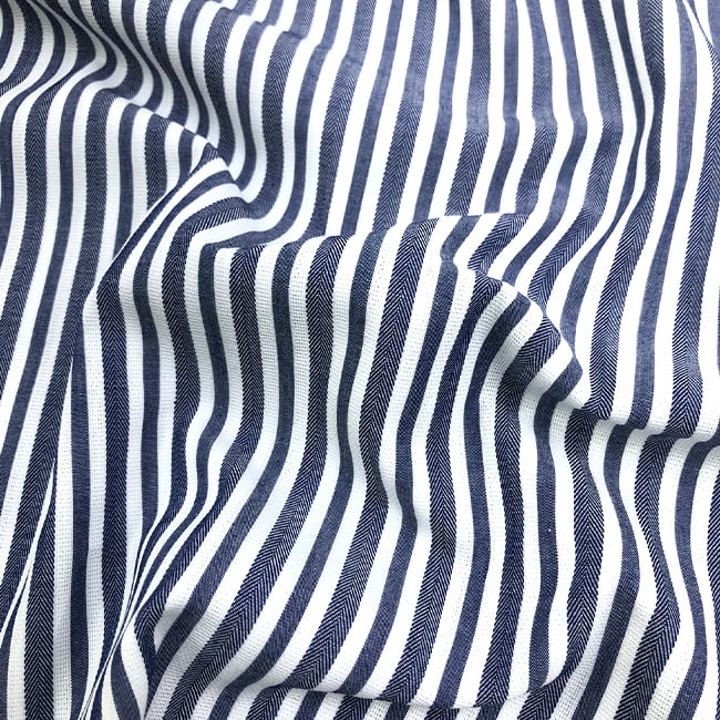Tecido Camisaria Tricoline Fio 60 - Alexandria 316 - Maquinetado Listra G Marinho - 100% Algodão - Milfios Tecidos