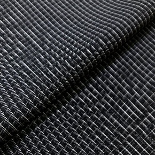Tecido Camisaria Tricoline Fio 60 - Alexandria 318 - Xadrez  M Branco - Fundo Preto - 100% Algodão - Milfios Tecidos