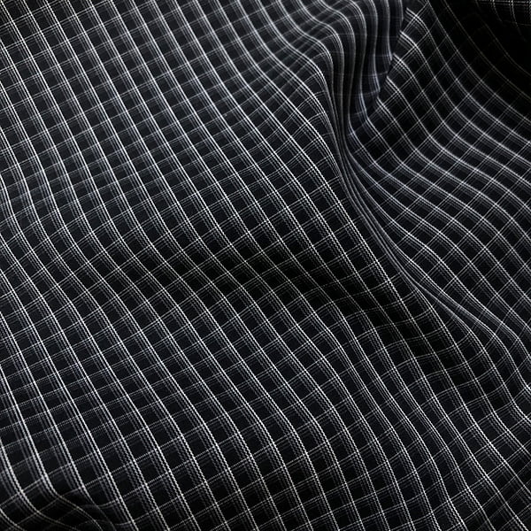 Tecido Camisaria Tricoline Fio 60 - Alexandria 318 - Xadrez  M Branco - Fundo Preto - 100% Algodão - Milfios Tecidos