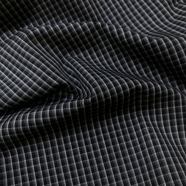 Tecido Camisaria Tricoline Fio 60 - Alexandria 318 - Xadrez  M Branco - Fundo Preto - 100% Algodão - Milfios Tecidos