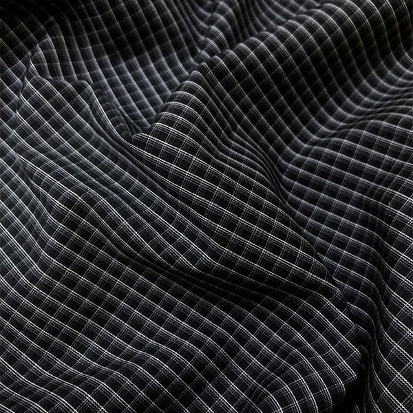 Tecido Camisaria Tricoline Fio 60 - Alexandria 318 - Xadrez  M Branco - Fundo Preto - 100% Algodão - Milfios Tecidos