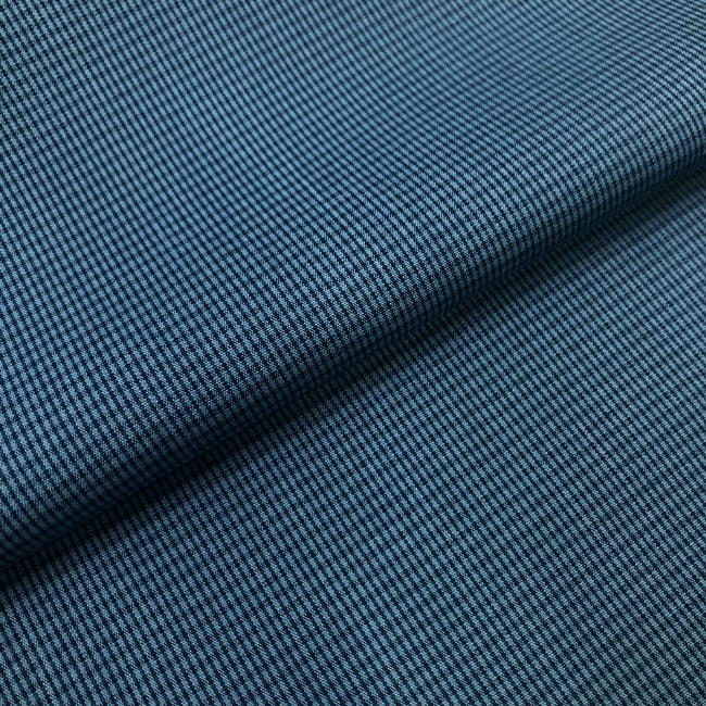 Tecido Camisaria Tricoline Fio 60 - Alexandria 320 - Xadrez P Azul - Fundo Verde Água - 100% Algodão - Milfios Tecidos