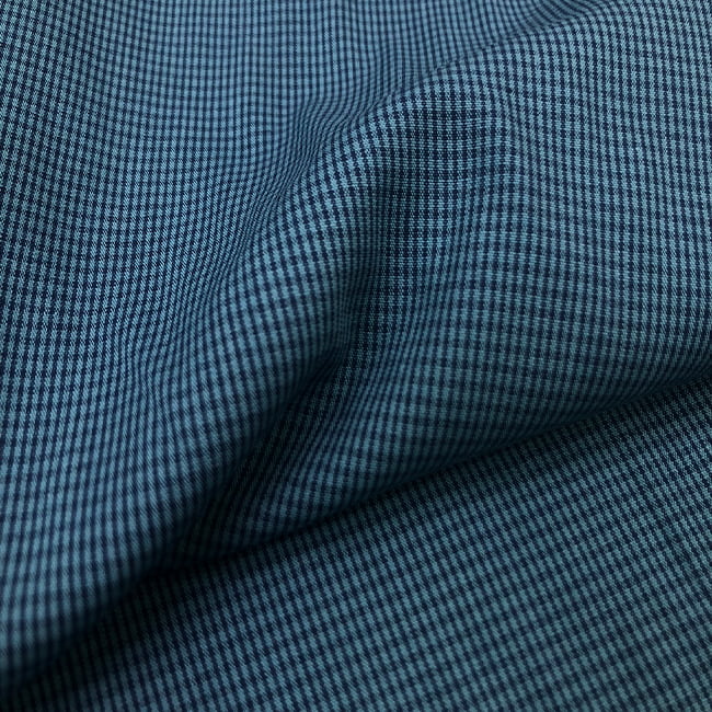 Tecido Camisaria Tricoline Fio 60 - Alexandria 320 - Xadrez P Azul - Fundo Verde Água - 100% Algodão - Milfios Tecidos