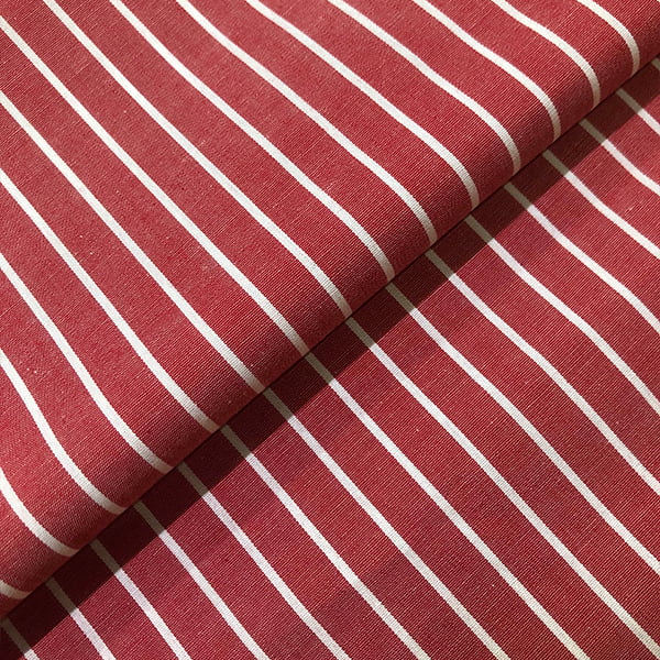 Tecido Camisaria Tricoline Fio 60 - Alexandria 322 - Listra GG Branco - Fundo Vermelho - 100% Algodão - Milfios Tecidos