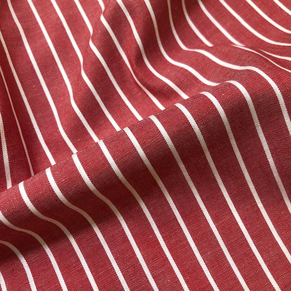 Tecido Camisaria Tricoline Fio 60 - Alexandria 322 - Listra GG Branco - Fundo Vermelho - 100% Algodão - Milfios Tecidos