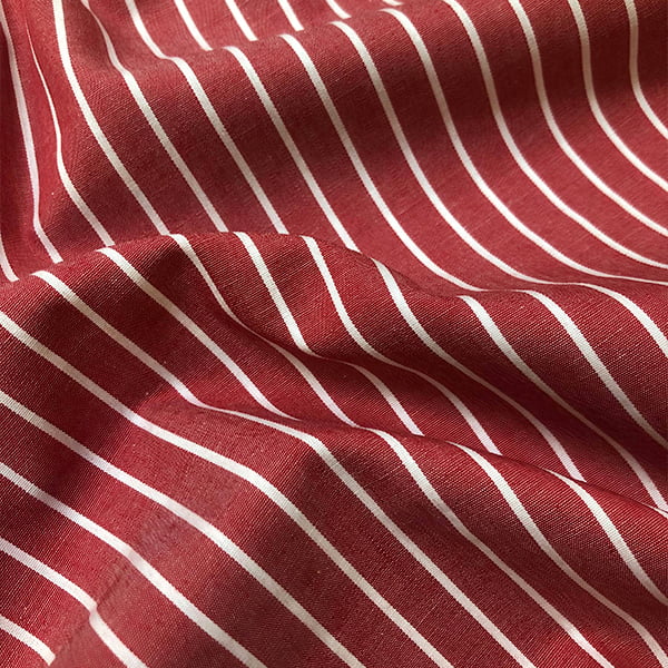 Tecido Camisaria Tricoline Fio 60 - Alexandria 322 - Listra GG Branco - Fundo Vermelho - 100% Algodão - Milfios Tecidos