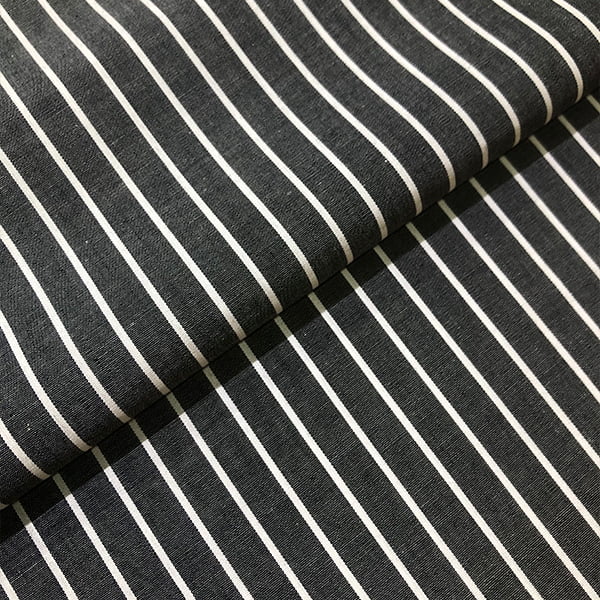 Tecido Camisaria Tricoline Fio 60 - Alexandria 323 - Listra GG Branco - Fundo Preto - 100% Algodão - Milfios Tecidos