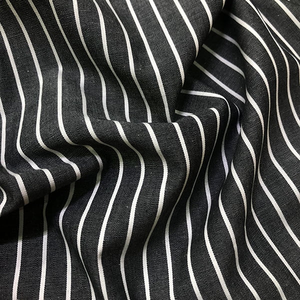 Tecido Camisaria Tricoline Fio 60 - Alexandria 323 - Listra GG Branco - Fundo Preto - 100% Algodão - Milfios Tecidos
