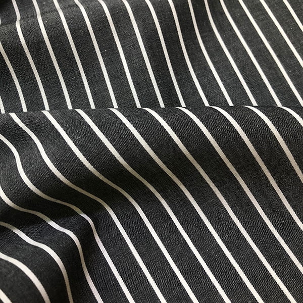 Tecido Camisaria Tricoline Fio 60 - Alexandria 323 - Listra GG Branco - Fundo Preto - 100% Algodão - Milfios Tecidos