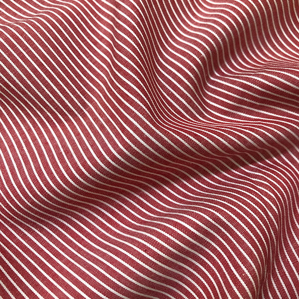 Tecido Camisaria Tricoline Fio 60 - Alexandria 324 - Listra M Branco - Fundo Vermelho - 100% Algodão - Milfios Tecidos