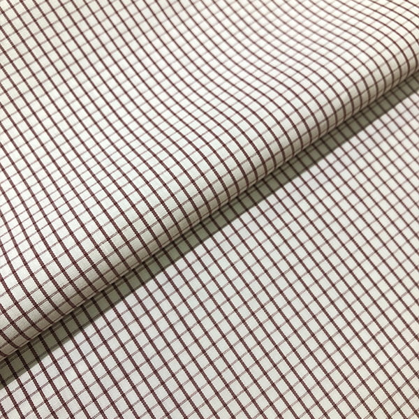 Tecido Camisaria Tricoline Fio 60 - Alexandria 325 - Xadrez M Vinho - Fundo Branco - 100% Algodão - Milfios Tecidos