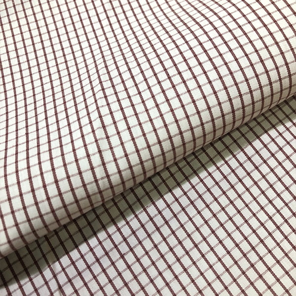 Tecido Camisaria Tricoline Fio 60 - Alexandria 325 - Xadrez M Vinho - Fundo Branco - 100% Algodão - Milfios Tecidos